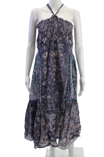 Warm Women Maxi Sundress Dark Blue Paisley Cotton Sleeveless Size 3