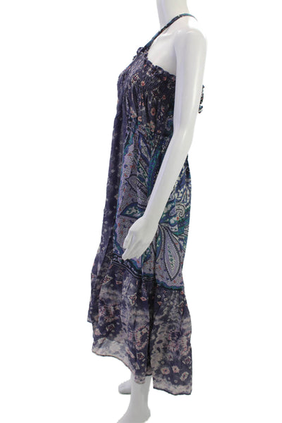 Warm Women Maxi Sundress Dark Blue Paisley Cotton Sleeveless Size 3