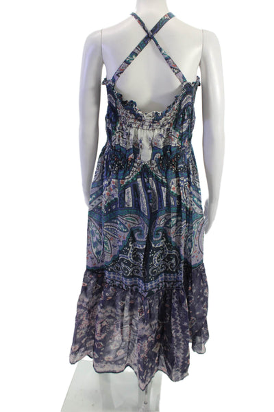 Warm Women Maxi Sundress Dark Blue Paisley Cotton Sleeveless Size 3