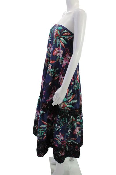 Warm Womens Maxi Sundress Dark Blue Floral Sleeveless Button Size 2