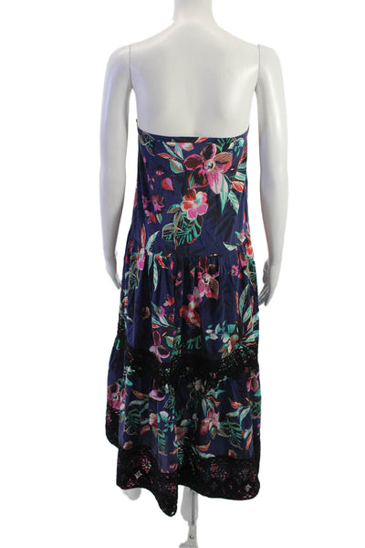 Warm Womens Maxi Sundress Dark Blue Floral Sleeveless Button Size 2