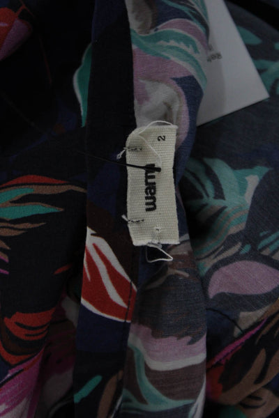 Warm Womens Maxi Sundress Dark Blue Floral Sleeveless Button Size 2