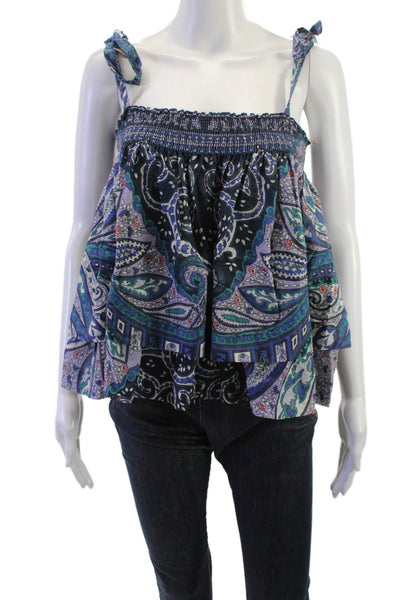 Warm Women Bohemian Paisley Black Cotton Sleeveless Tie Tank Size 2