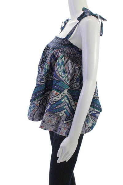 Warm Women Bohemian Paisley Black Cotton Sleeveless Tie Tank Size 2