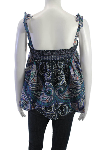 Warm Women Bohemian Paisley Black Cotton Sleeveless Tie Tank Size 2