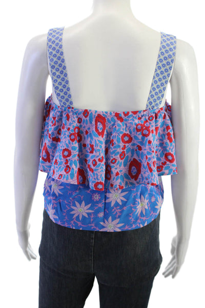 Warm Womens Cropped Silk Floral Square Neck Sleeveless Tank Blue Size 0