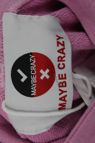 Maybe Crazy Womens Pullover Hoodie Pink Long Sleeve 90s Size One Size