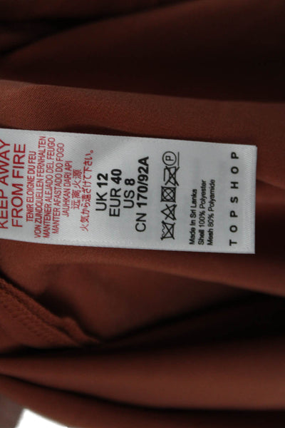 Topshop Women Sheath Dress Brown Sleeveless Zip Short Polyester Size 8