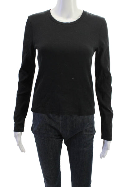 Amo Women Black Basic T-Shirt Long Sleeve Crew Neck Cotton Spandex Size S