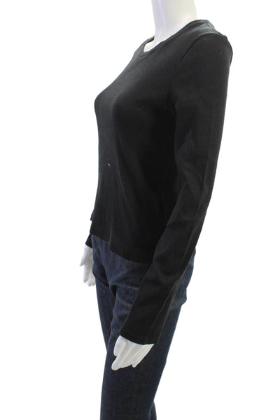 Amo Women Black Basic T-Shirt Long Sleeve Crew Neck Cotton Spandex Size S