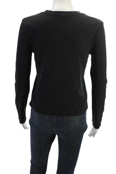 Amo Women Black Basic T-Shirt Long Sleeve Crew Neck Cotton Spandex Size S
