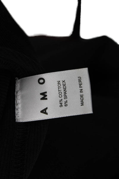 Amo Women Black Basic T-Shirt Long Sleeve Crew Neck Cotton Spandex Size S