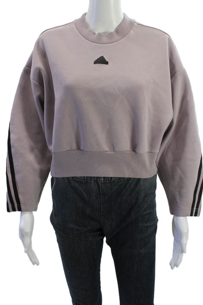 Adidas Women Purple Striped Crewneck Pullover Sweatshirt Size S