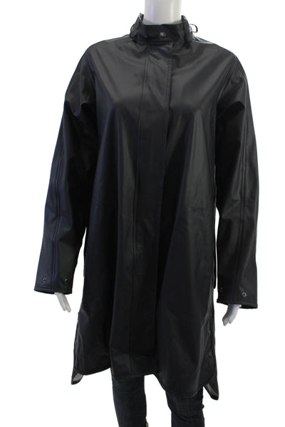 Ilse Jacobsen Unisex Raincoat Black Polyester Button High Neck Size 36