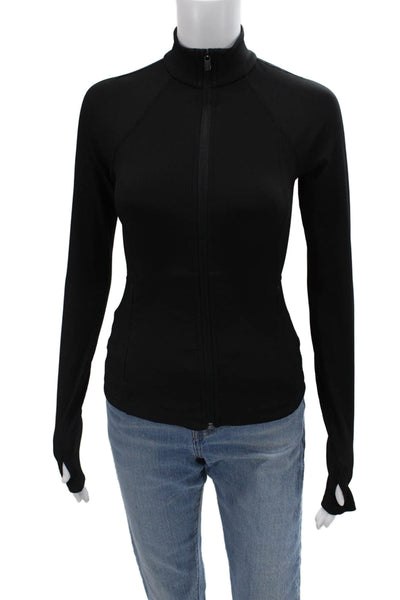 Athleta Womens Windbreaker Black Nylon Blend High Neck Zip Size 2XS