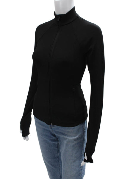 Athleta Womens Windbreaker Black Nylon Blend High Neck Zip Size 2XS