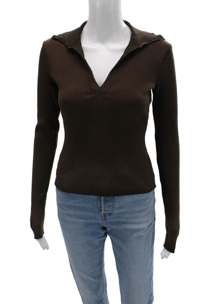 Cotton Citizen Women V-Neck Long Sleeve Brown Cotton Blend Top 90s Size XS