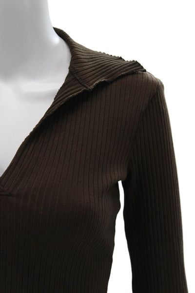 Cotton Citizen Women V-Neck Long Sleeve Brown Cotton Blend Top 90s Size XS