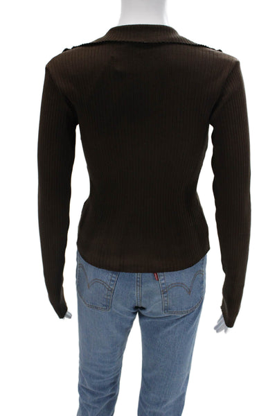 Cotton Citizen Women V-Neck Long Sleeve Brown Cotton Blend Top 90s Size XS