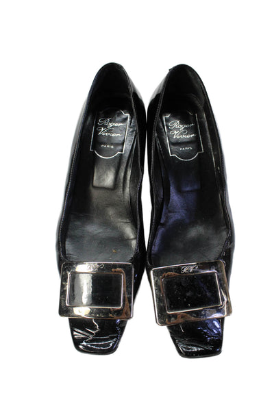 Roger Vivier Womens Patent Leather Square Toe Pump Heels Black Size 7