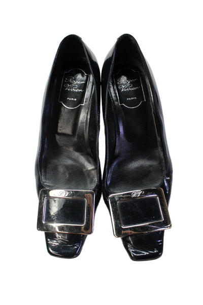 Roger Vivier Womens Patent Leather Buckled Detail Pump Heels Blue Size 7