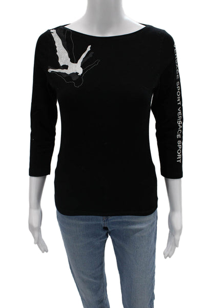 Versace Sport Girls Black Basic T-Shirt 3/4 Sleeve Round Neck Size L