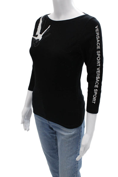 Versace Sport Girls Black Basic T-Shirt 3/4 Sleeve Round Neck Size L