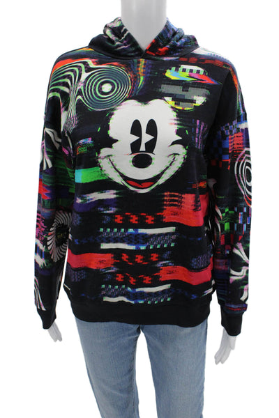 Desigual Unisex Pullover Hoodie Cartoon Graphic Black Cotton Blend Size XL