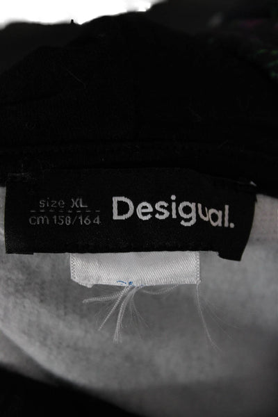 Desigual Unisex Pullover Hoodie Cartoon Graphic Black Cotton Blend Size XL