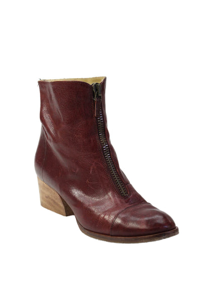 Ellen Verbeek Womens Front Zip Block Heel Ankle Booties Red Leather Size 38