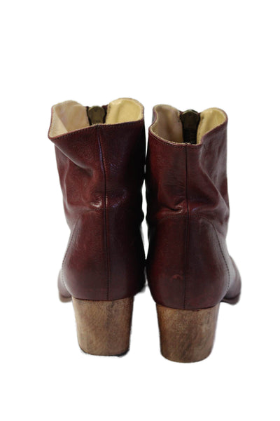 Ellen Verbeek Womens Front Zip Block Heel Ankle Booties Red Leather Size 38
