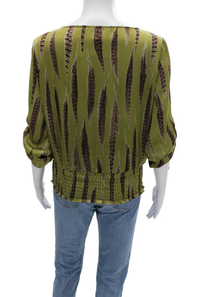Michael Michael Kors Women Green 3/4 Sleeve Bird Blouse Size XS