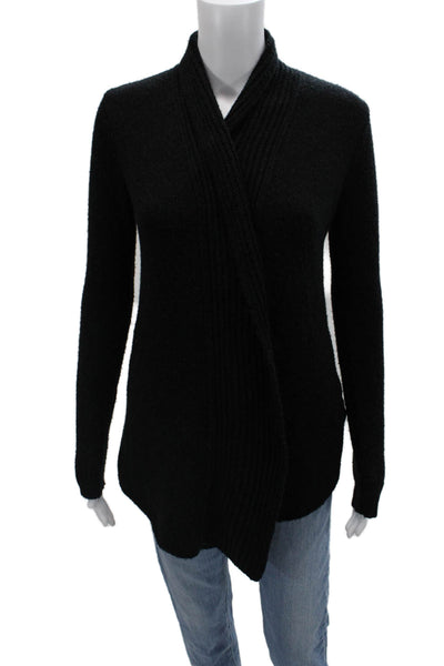 Calypso Unisex Cardigan Black Mockneck Wool Camel Hair Blend Long Sleeve Size XS