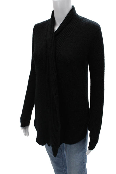 Calypso Unisex Cardigan Black Mockneck Wool Camel Hair Blend Long Sleeve Size XS