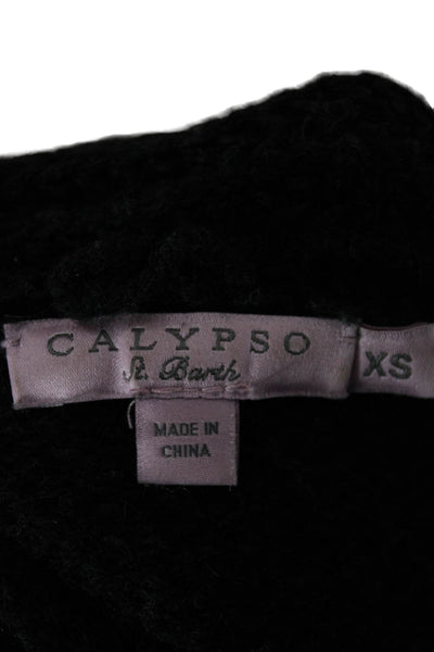 Calypso Unisex Cardigan Black Mockneck Wool Camel Hair Blend Long Sleeve Size XS