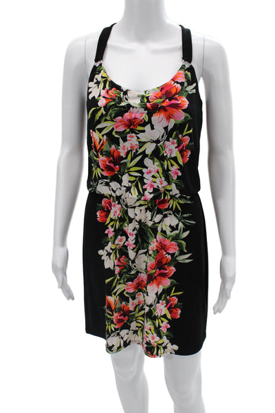 White House Black Market Womens Tank Dress Black Floral Short Buckle Size XS