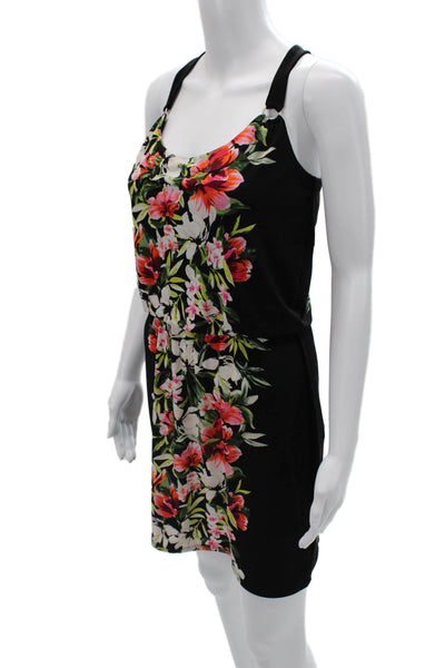 White House Black Market Womens Tank Dress Black Floral Short Buckle Size XS