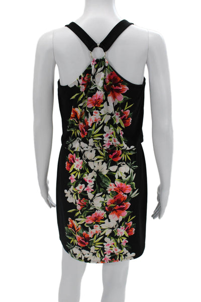 White House Black Market Womens Tank Dress Black Floral Short Buckle Size XS