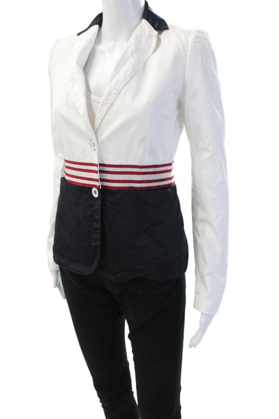 Les Copains Womens Blazer White Striped Cotton Size 38