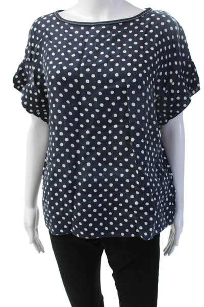Lafayette 148 New York Women Polka Dot Linen Blouse Dark Blue Size S