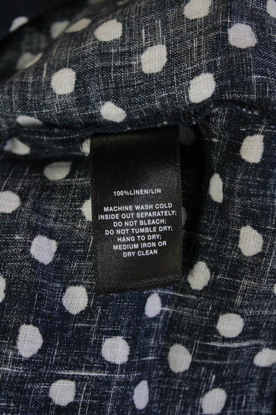 Lafayette 148 New York Women Polka Dot Linen Blouse Dark Blue Size S