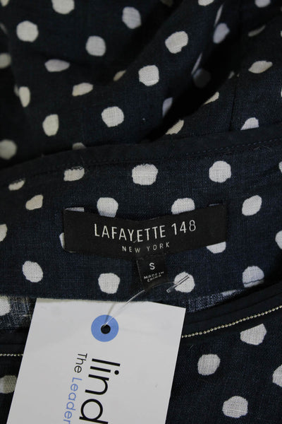 Lafayette 148 New York Women Polka Dot Linen Blouse Dark Blue Size S