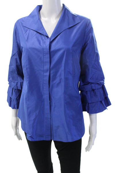 Lafayette 148 New York Women Silk Button-Up Blouse Blue 3/4 Sleeve Size 8