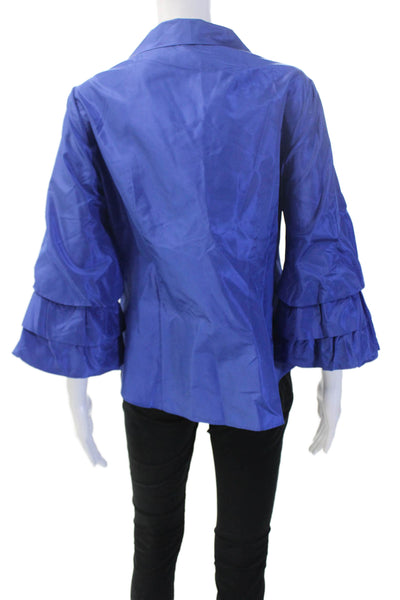 Lafayette 148 New York Women Silk Button-Up Blouse Blue 3/4 Sleeve Size 8