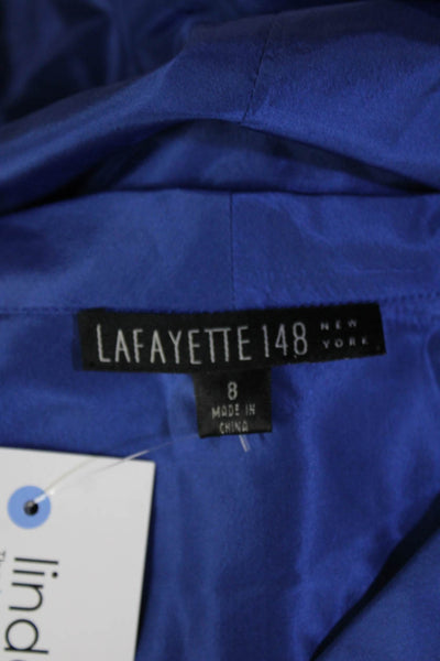 Lafayette 148 New York Women Silk Button-Up Blouse Blue 3/4 Sleeve Size 8