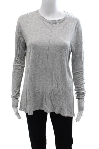 Vince Women Basic Gray Crew Neck Long Sleeve Viscose T-Shirt Size XS