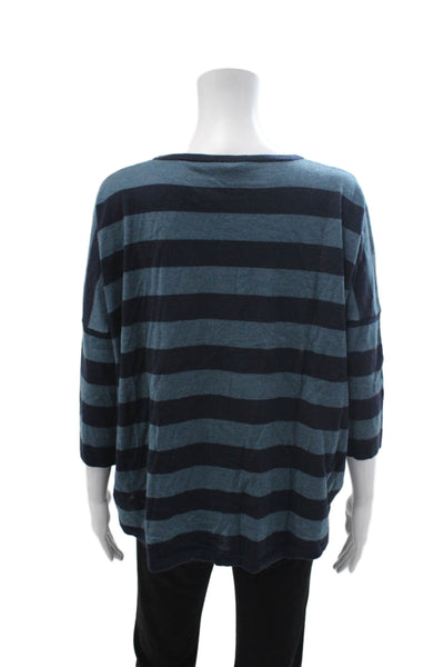 Autumn Cashmere Women Striped Cashmere 3/4 Sleeve Top Dark Blue Size S
