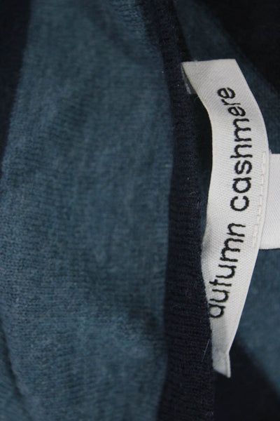 Autumn Cashmere Women Striped Cashmere 3/4 Sleeve Top Dark Blue Size S