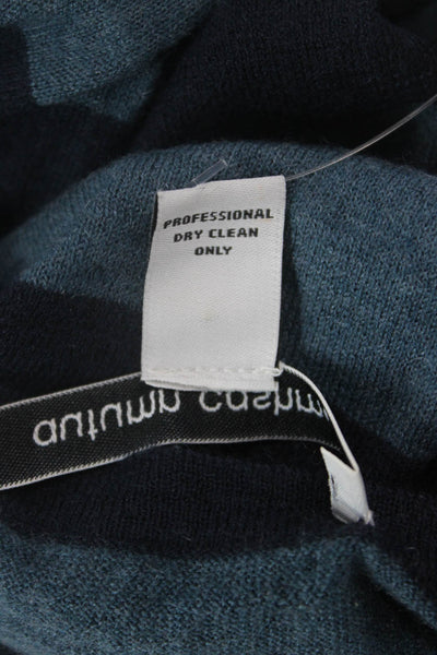 Autumn Cashmere Women Striped Cashmere 3/4 Sleeve Top Dark Blue Size S