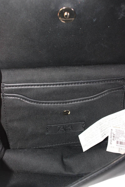 Zara Womens Veagn Leather Chain Strap Shoulder Bag Black